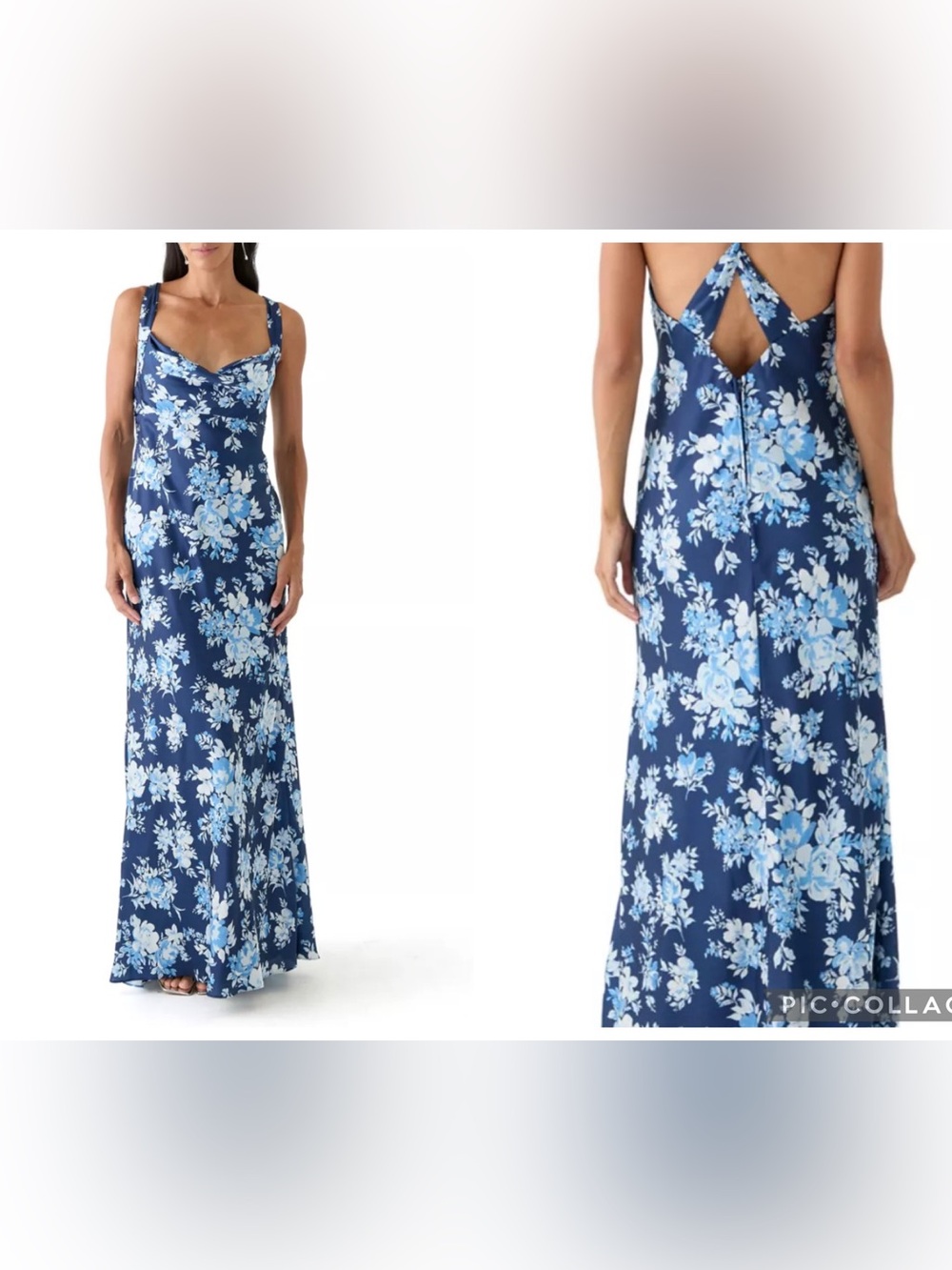 B Darlin Navy Blue Floral Cowl Neck Maxi Dress